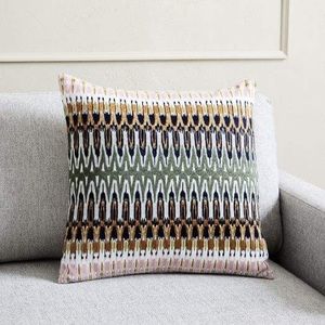 NWOT - WEST ELM - Embroidered Ikat Reflection Pillow Cover - Green 18” x 18”